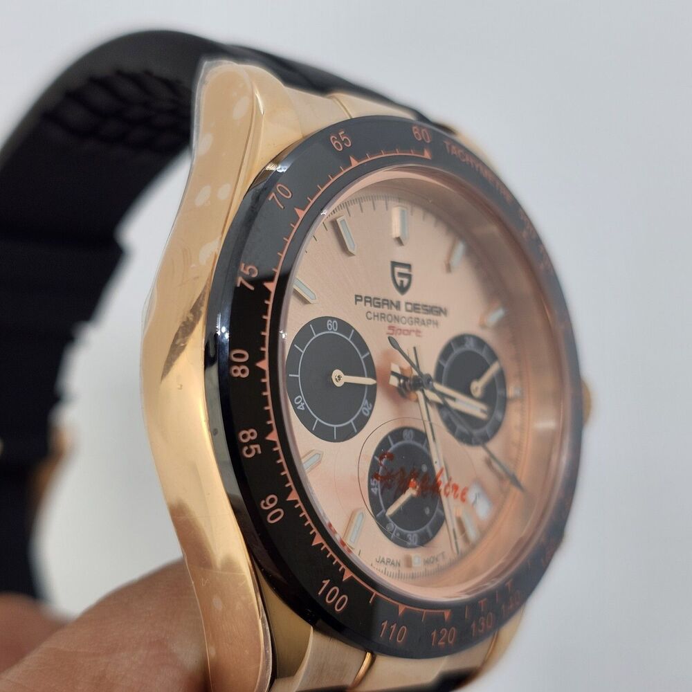 Pagani Design‎ Watch Men's 40MM Gold Dial Black Plastic Red Orange Canvas Bands - Picture 7 of 16